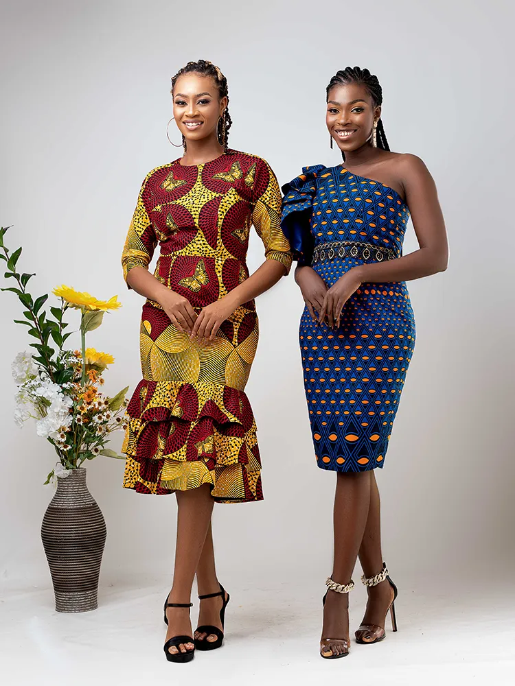 African Print Kadija Raglan Sleeves three steps flare dress