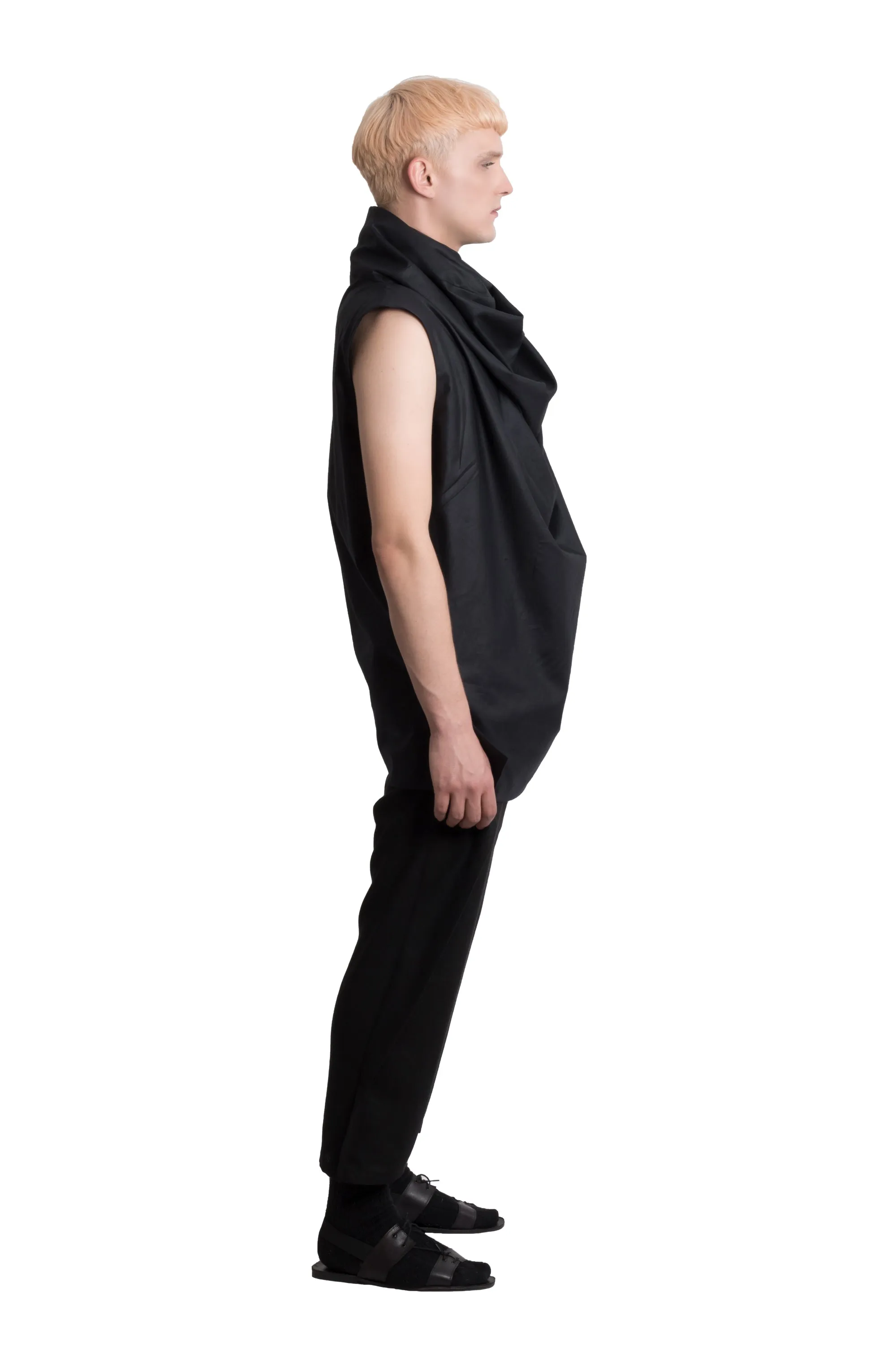 Black circular-drape cotton top
