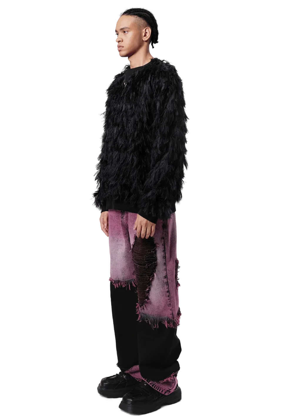 Patchwork Frayed Denim Jeans