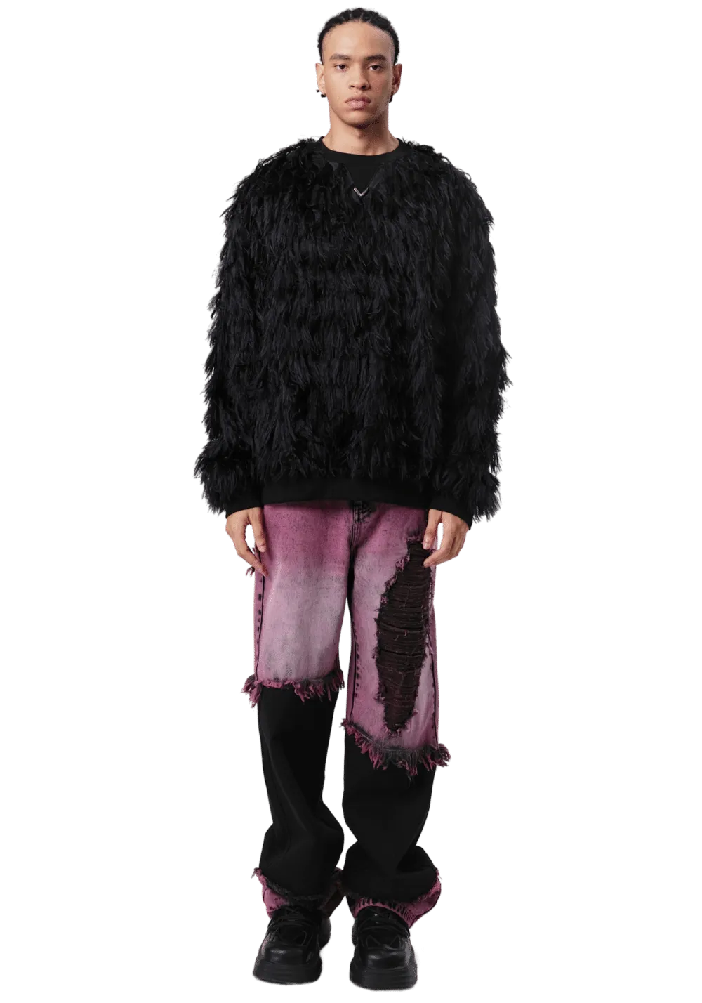 Patchwork Frayed Denim Jeans