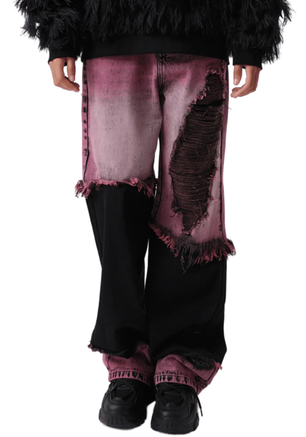 Patchwork Frayed Denim Jeans