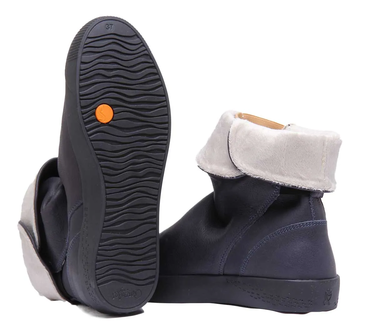 Softinos Kaz469 Pull On Mid Leather Ankle Boots In Navy For Women